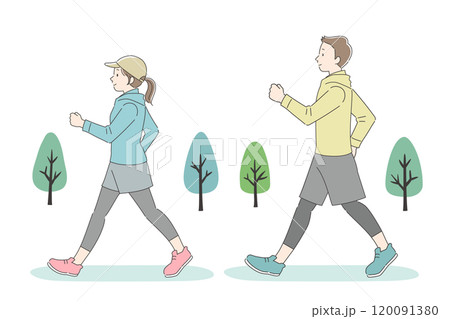 公園でウォーキングする男女のイラスト 120091380