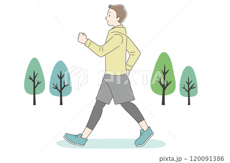 公園でウォーキングする男性のイラスト 120091386
