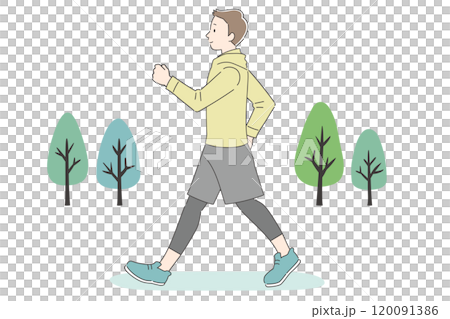 公園でウォーキングする男性のイラスト 120091386