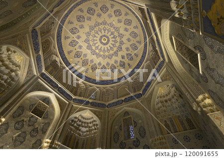 the vault ceiling of Tuman Aka, part of Shah-i-Zinda Necropolis in Uzbekistan as one of the islamic heritage in samarkand the vault ceiling of Tuman Aka, part of Shah-i-Zinda Necropolis in Uzbekistan as one of the islamic heritage in samarkand 120091655