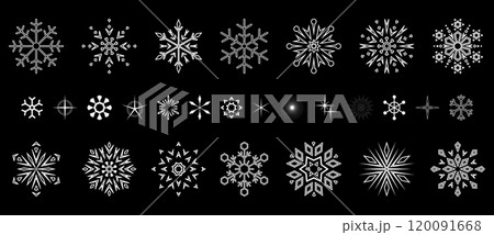 Snowflakes icon collection. Graphic modern black and white ornament. Snowflakes icon collection. Graphic modern black and white ornament. 120091668