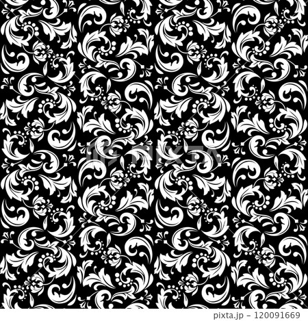 Flower pattern. Seamless white and black ornament. Graphic vector background. 120091669