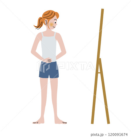 太っていないか鏡の前で確認する女性 太っていないか鏡の前で確認する女性 120091674