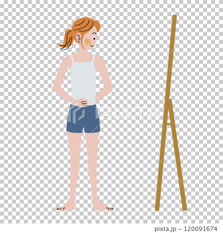 太っていないか鏡の前で確認する女性 太っていないか鏡の前で確認する女性 120091674