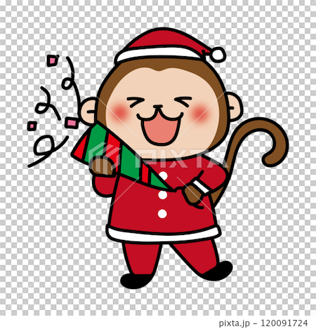 Monkey popping crackers at a Christmas party 120091724