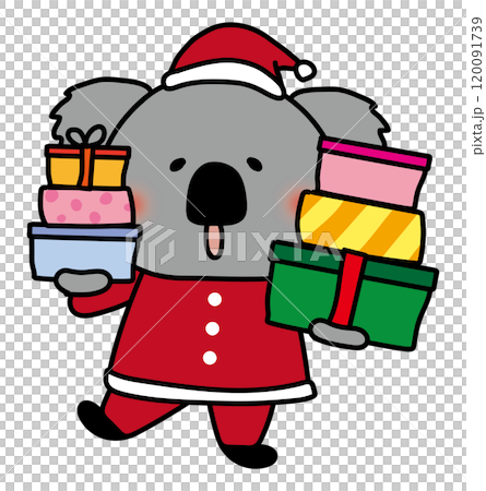 たくさんのクリスマスプレゼントを運ぶコアラ 120091739
