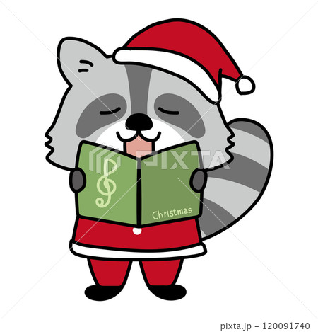 クリスマスに歌をうたっているアライグマ 120091740
