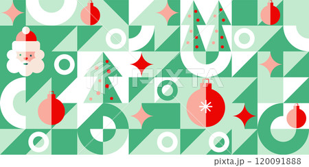 Christmas abstract geometric background in bauhaus style. Seamless festive vector mosaic, minimal scandinavian ornament. Merry Christmas, wallpaper, banner, festive cover design. Winter holiday. 120091888
