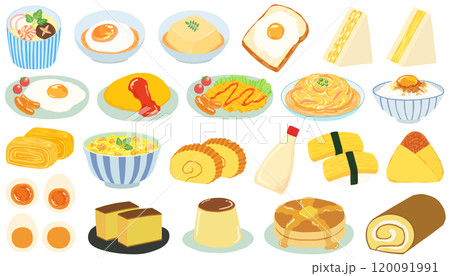 卵料理のイラストセット エッグ ベクター素材 120091991