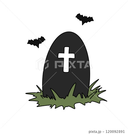 A cemetery with a cross and bats flying around it A cemetery with a cross and bats flying around it 120092891