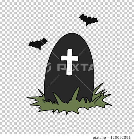 A cemetery with a cross and bats flying around it A cemetery with a cross and bats flying around it 120092891