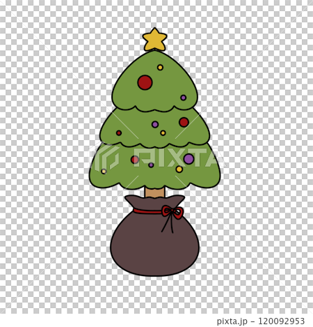 A cartoon Christmas tree is sitting in a bag 120092953