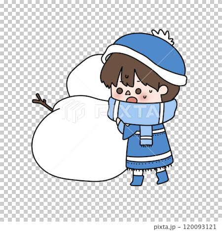 A cartoon character is holding a snowman and a snow-filled bag 120093121