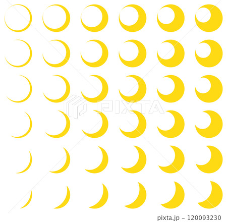 月の満ち欠け、三日月のアイコンのベクターイラストセット 月の満ち欠け、三日月のアイコンのベクターイラストセット 120093230