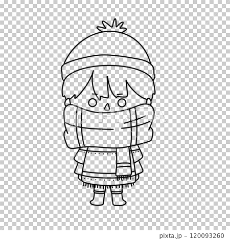 A cartoon character is wearing a scarf and hat 120093260