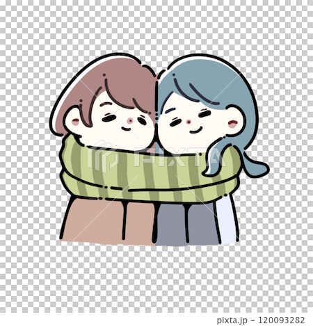 Illustration of two women wearing the same scarf 120093282