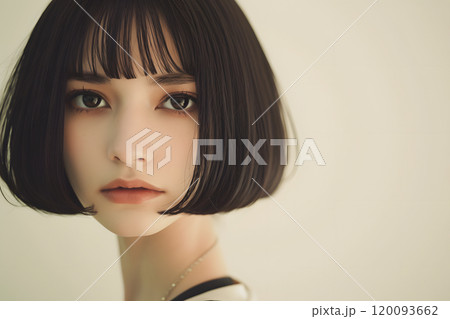 黒髪ショートボブの美しい若い日本人女性ポートレート 120093662