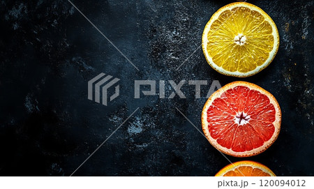 Fresh Assorted Citrus Fruits Cut in Half 120094012