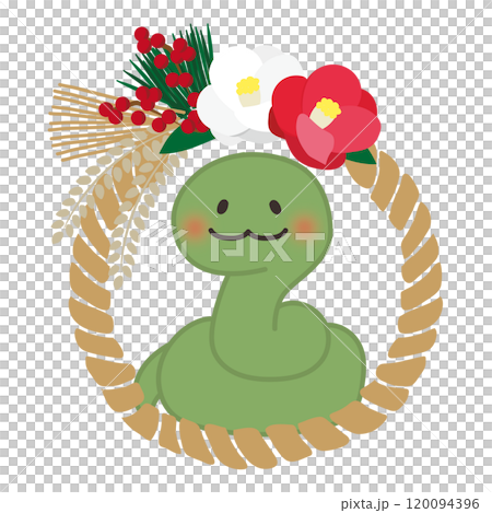 A snake peeking out from a shimenawa rope 120094396