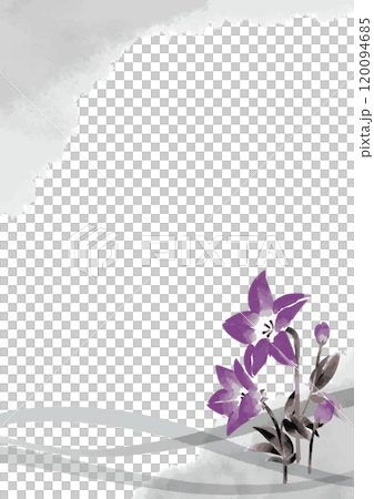 桔梗の墨絵イラストテンプレート 120094685