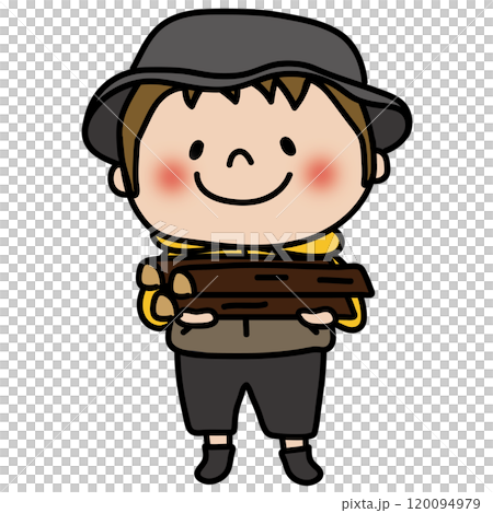 收集木柴的男孩在陣營 120094979