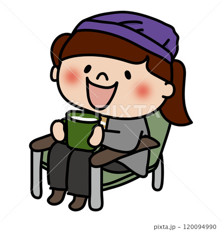 アウトドアチェアに座ってくつろぐ女の子 アウトドアチェアに座ってくつろぐ女の子 120094990