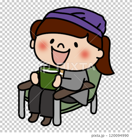 アウトドアチェアに座ってくつろぐ女の子 アウトドアチェアに座ってくつろぐ女の子 120094990