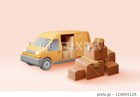 3D delivery van full of cardboard boxes 3D delivery van full of cardboard boxes 120095126