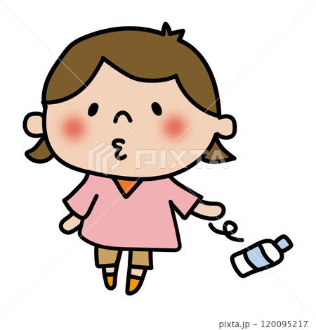 ポイ捨てしている子供(女の子) ポイ捨てしている子供(女の子) 120095217