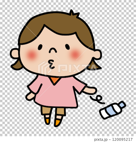 ポイ捨てしている子供(女の子) ポイ捨てしている子供(女の子) 120095217