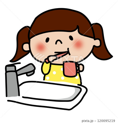歯磨きしている子供（女の子）のイラスト素材 [120095219] - PIXTA