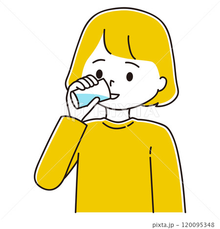 コップで水をごくごく飲む女性のイラスト コップで水をごくごく飲む女性のイラスト 120095348
