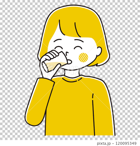 一名婦女從杯子裡喝酒精或果汁的插圖 一名婦女從杯子裡喝酒精或果汁的插圖 120095349