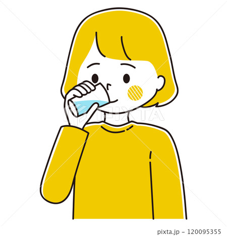 コップで水を飲む女性のイラスト 120095355