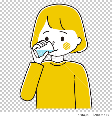 コップで水を飲む女性のイラスト 120095355