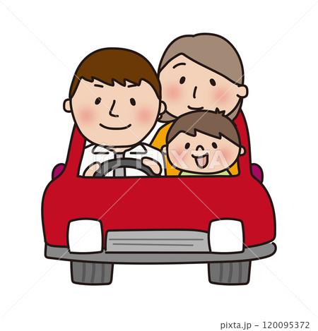 赤い車でドライブする家族(正面) 赤い車でドライブする家族(正面) 120095372