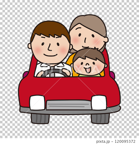 赤い車でドライブする家族(正面) 赤い車でドライブする家族(正面) 120095372