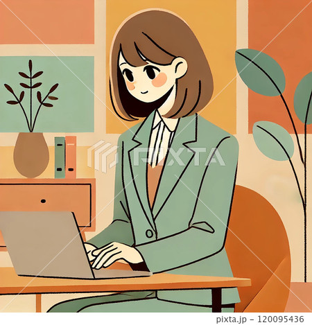 ビジネスシーンでパソコン作業をする女性 ビジネスシーンでパソコン作業をする女性 120095436