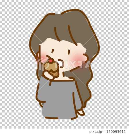 Cute and relaxed girl eating cupcake Cute and relaxed girl eating cupcake 120095611