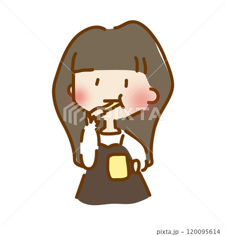 コップを持って歯磨きをするゆるくて可愛い女の子のイラスト素材