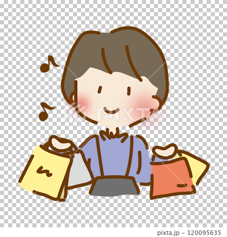 たくさん買い物をしてルンルンしているゆるくて可愛い女の子 たくさん買い物をしてルンルンしているゆるくて可愛い女の子 120095635