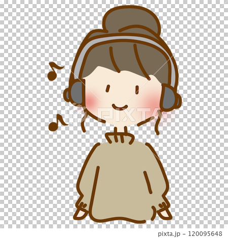 戴著耳機聽音樂的寬鬆可愛女孩 戴著耳機聽音樂的寬鬆可愛女孩 120095648