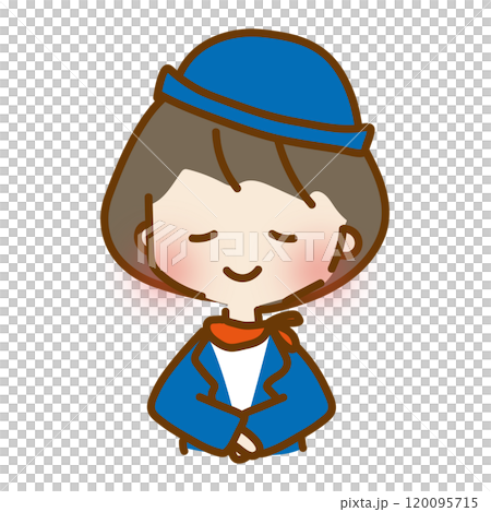 お辞儀をするゆるくて可愛いバスガイド お辞儀をするゆるくて可愛いバスガイド 120095715