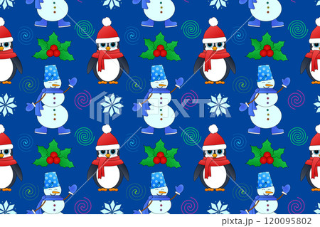 Christmas Pattern with Penguins and Snowmen Christmas Pattern with Penguins and Snowmen 120095802