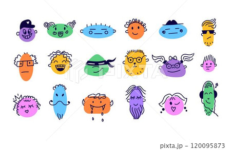 Various abstract faces vector set. Funny faces. Various abstract faces vector set. Funny faces. 120095873