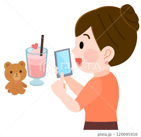 カフェでぬい活を楽しむ笑顔の女の子 イラスト カフェでぬい活を楽しむ笑顔の女の子 イラスト 120095910