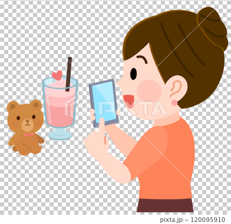 カフェでぬい活を楽しむ笑顔の女の子 イラスト カフェでぬい活を楽しむ笑顔の女の子 イラスト 120095910