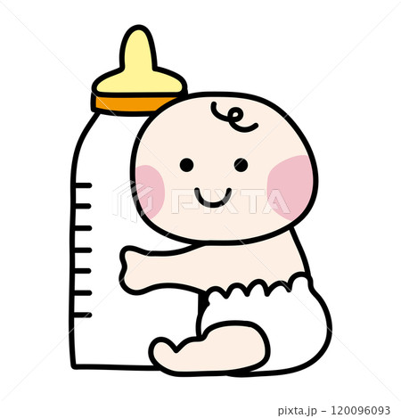 哺乳瓶を持っているほっぺの赤い赤ちゃん 120096093