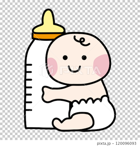 哺乳瓶を持っているほっぺの赤い赤ちゃん 120096093