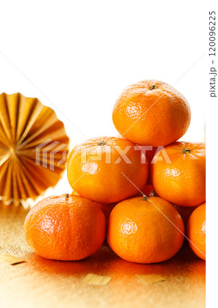 Tangerine oranges on golden background for celebration Lunar New Year Tangerine oranges on golden background for celebration Lunar New Year 120096225